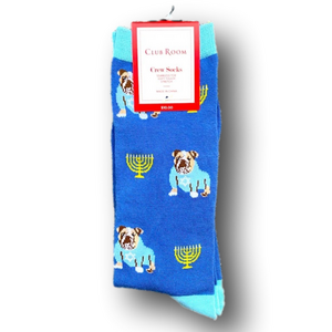 3/$18 Menorahs & Bulldogs Chanukah Holiday Funny Novelty Crew Socks - Brand New